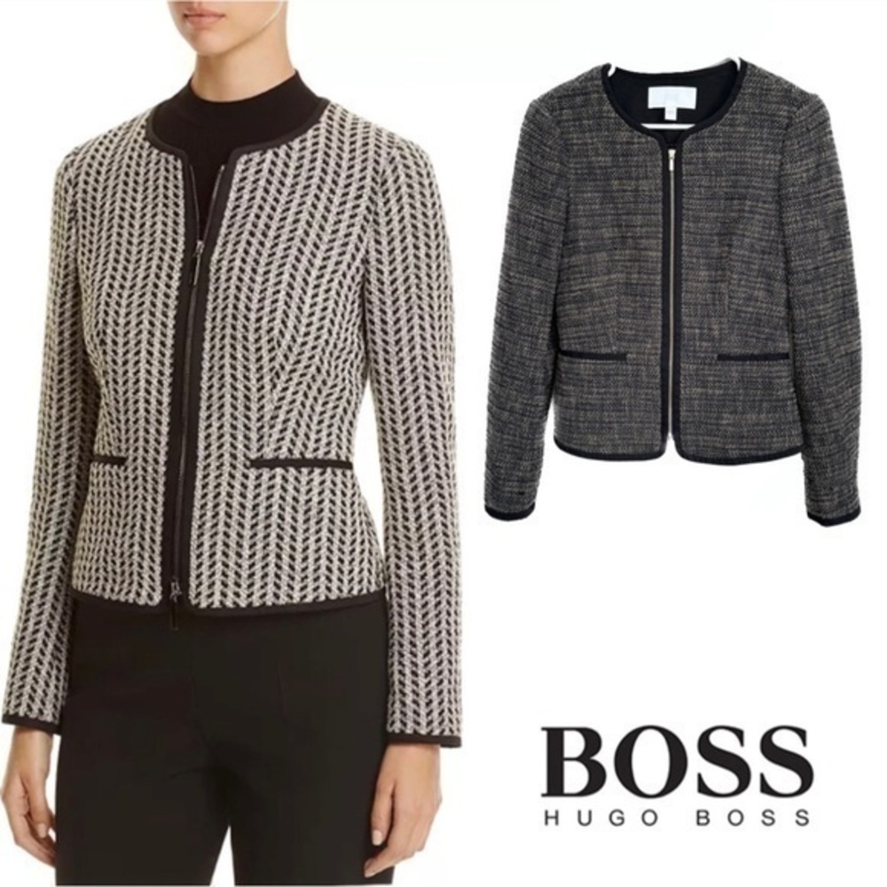 Hugo Boss Koralena Structured Tweed Brown Long Sleeve Jacket XS (2)